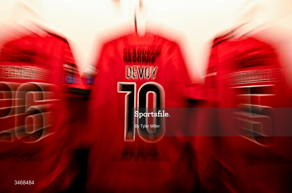 25 May 2026; The jersey of Dawson Devoy hangs in the Bohemians dressing room before the SSE Airtricity Men’s Premier Division match between Bohemians and Shamrock Rovers at Dalymount Park in Dublin. Photo by Tyler Miller/Sportsfile