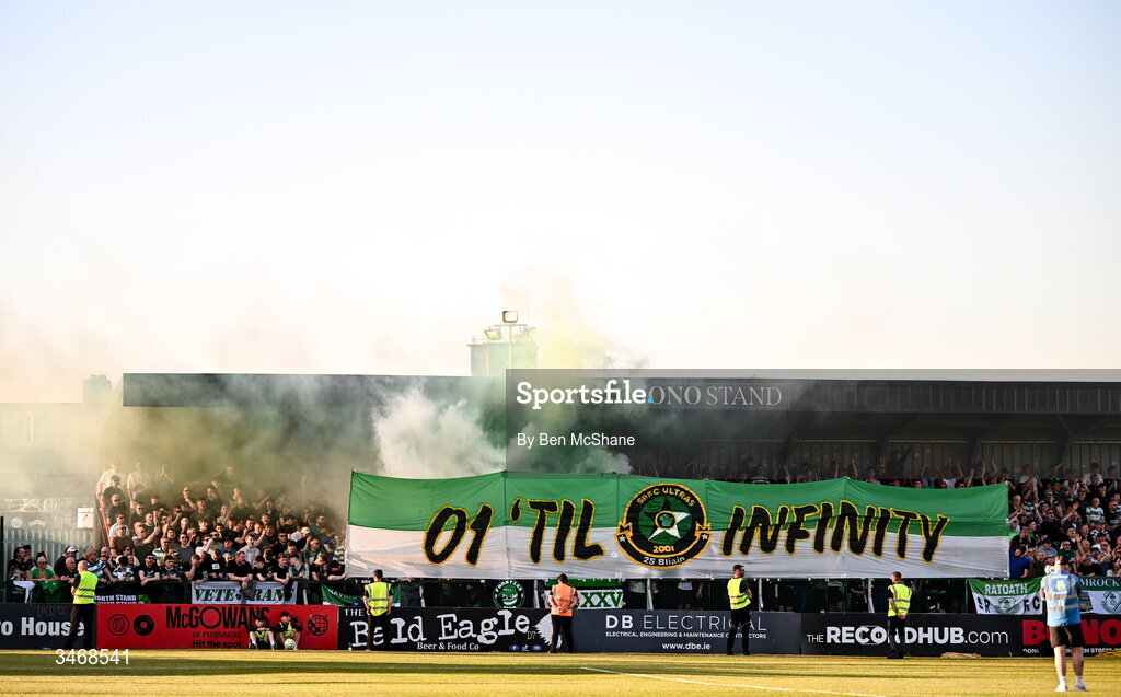 25 May 2026; Shamrock Rovers supporters before the SSE Airtricity Men’s Premier Division match between Bohemians and Shamrock Rovers at Dalymount Park in Dublin. Photo by Ben McShane/Sportsfile