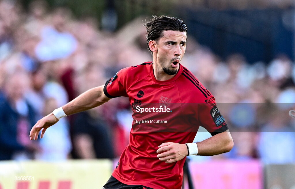 25 May 2026; Connor Parsons of Bohemians reacts after a missed opportunity on goal during the SSE Airtricity Men’s Premier Division match between Bohemians and Shamrock Rovers at Dalymount Park in Dublin. Photo by Ben McShane/Sportsfile