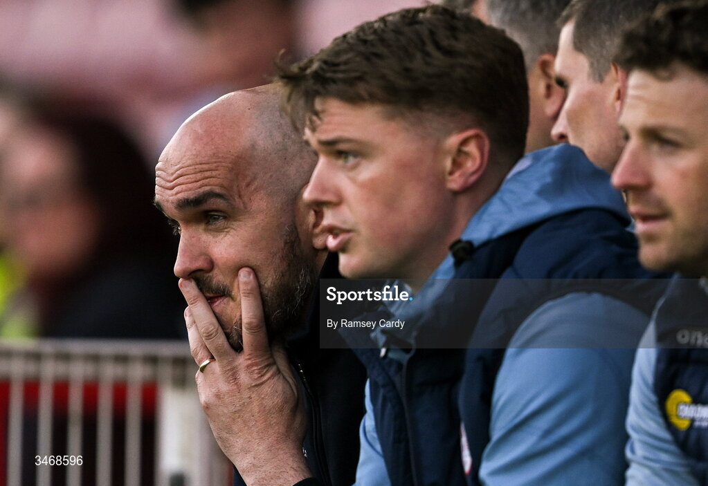 25 May 2026; Shelbourne head coach Joey O'Brien during the SSE Airtricity Men’s Premier Division match between Derry City and Shelbourne at Find Insurance Celtic Park in Derry. Photo by Ramsey Cardy/Sportsfile