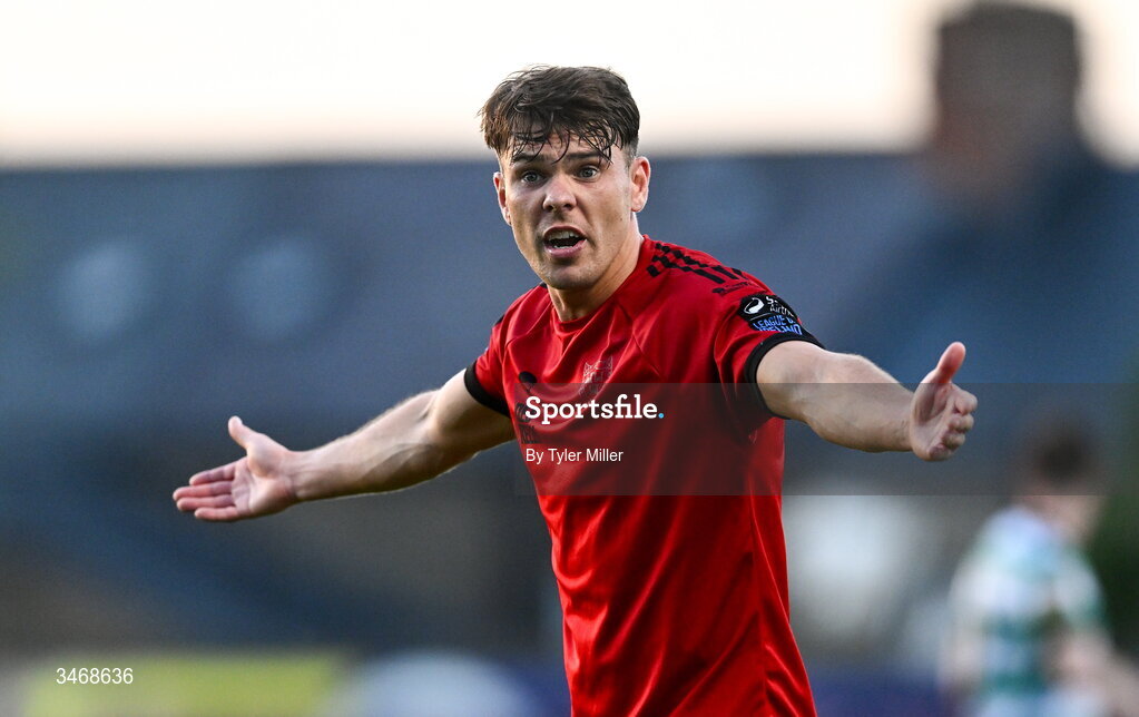 25 May 2026; Dayle Rooney of Bohemians reacts during the SSE Airtricity Men’s Premier Division match between Bohemians and Shamrock Rovers at Dalymount Park in Dublin. Photo by Tyler Miller/Sportsfile