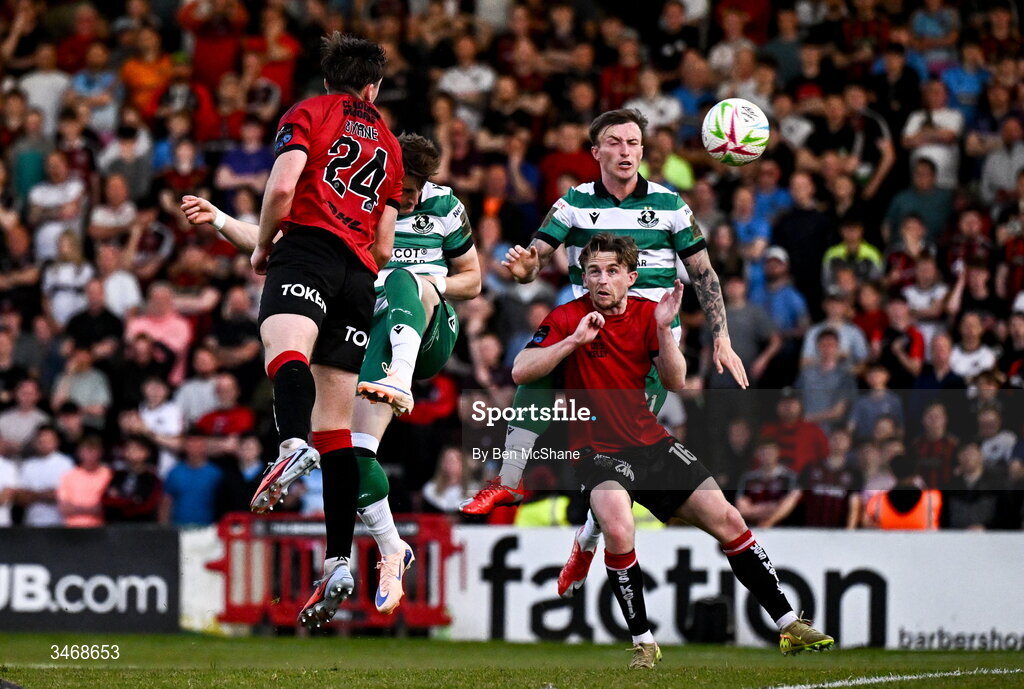 25 May 2026; John McGovern of Shamrock Rovers scores his side's first goal during the SSE Airtricity Men’s Premier Division match between Bohemians and Shamrock Rovers at Dalymount Park in Dublin. Photo by Ben McShane/Sportsfile