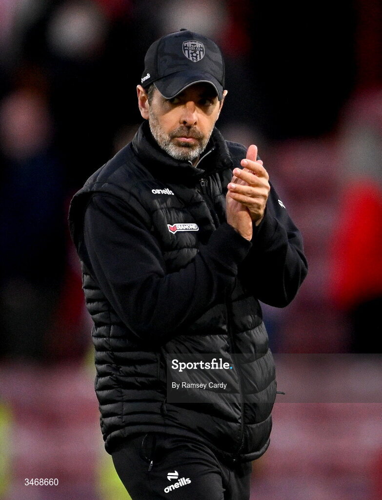 25 May 2026; Derry City manager Tiernan Lynch after his side's draw in the SSE Airtricity Men’s Premier Division match between Derry City and Shelbourne at Find Insurance Celtic Park in Derry. Photo by Ramsey Cardy/Sportsfile