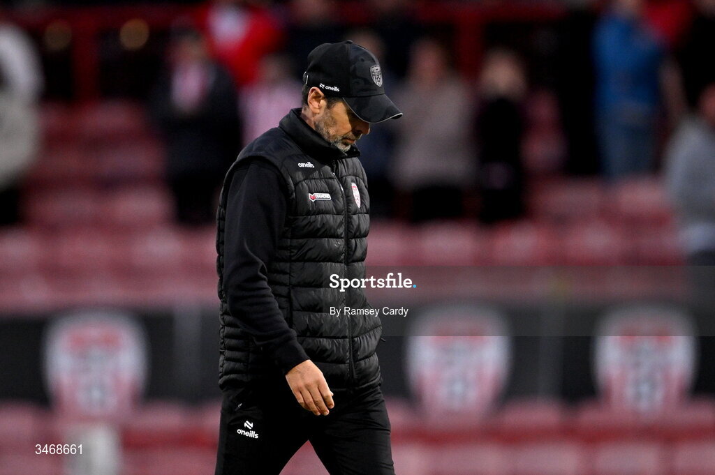 25 May 2026; Derry City manager Tiernan Lynch after his side's draw in the SSE Airtricity Men’s Premier Division match between Derry City and Shelbourne at Find Insurance Celtic Park in Derry. Photo by Ramsey Cardy/Sportsfile