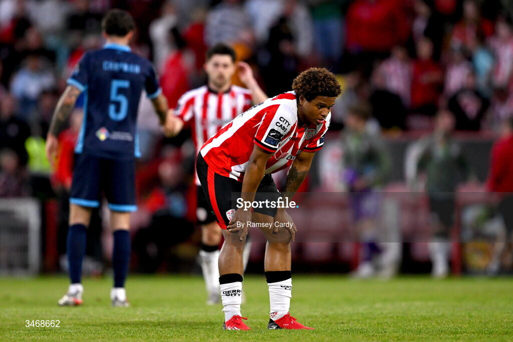 25 May 2026; Henry Rylah of Derry City after his side's draw in the SSE Airtricity Men’s Premier Division match between Derry City and Shelbourne at Find Insurance Celtic Park in Derry. Photo by Ramsey Cardy/Sportsfile