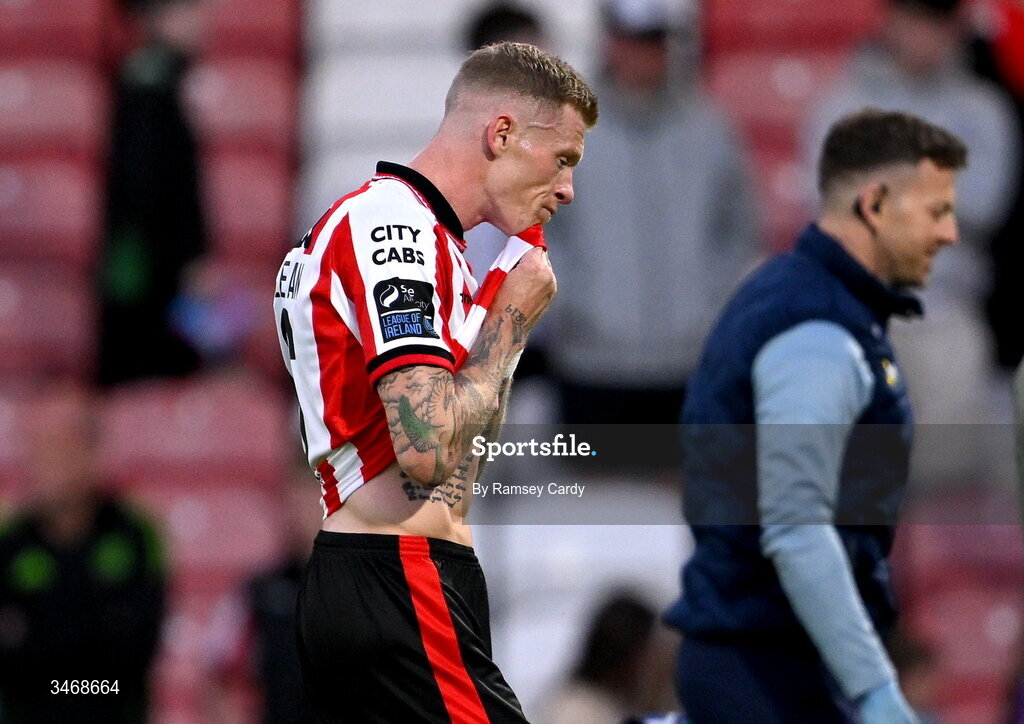 25 May 2026; James McClean of Derry City after his side's draw in the SSE Airtricity Men’s Premier Division match between Derry City and Shelbourne at Find Insurance Celtic Park in Derry. Photo by Ramsey Cardy/Sportsfile