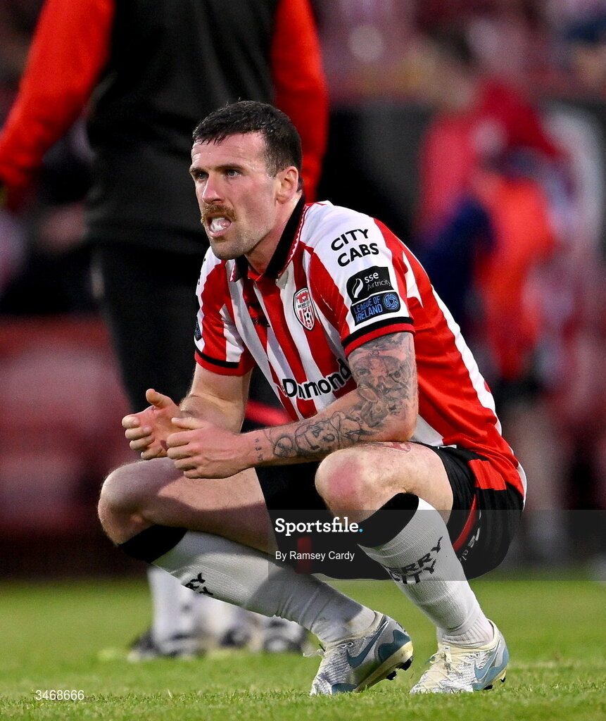 25 May 2026; Patrick McClean of Derry City after his side's draw in the SSE Airtricity Men’s Premier Division match between Derry City and Shelbourne at Find Insurance Celtic Park in Derry. Photo by Ramsey Cardy/Sportsfile