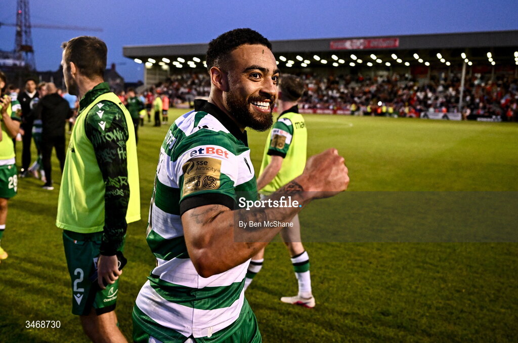 25 May 2026; Jake Mulraney of Shamrock Rovers celebrates after the SSE Airtricity Men’s Premier Division match between Bohemians and Shamrock Rovers at Dalymount Park in Dublin. Photo by Ben McShane/Sportsfile