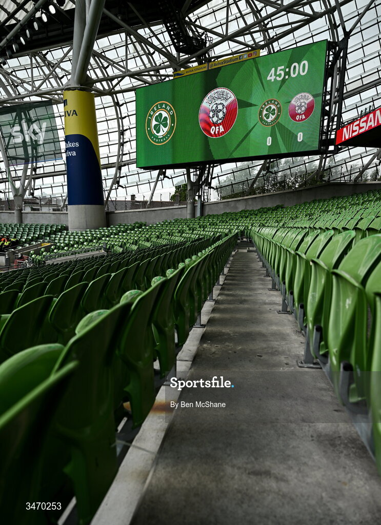 28 May 2026; A general view of the Aviva Stadium before the international friendly match between Republic of Ireland and Qatar at the Aviva Stadium in Dublin. Photo by Ben McShane/Sportsfile