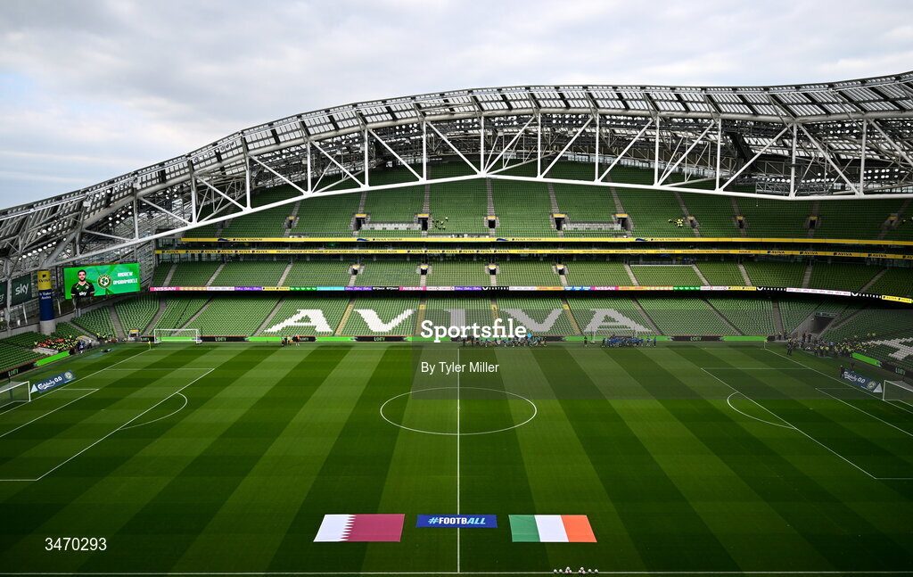 28 May 2026; A general view inside the stadium before the international friendly match between Republic of Ireland and Qatar at the Aviva Stadium in Dublin. Photo by Tyler Miller/Sportsfile