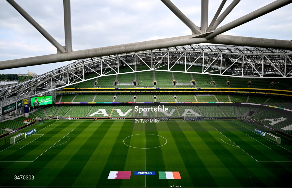 28 May 2026; A general view inside the stadium before the international friendly match between Republic of Ireland and Qatar at the Aviva Stadium in Dublin. Photo by Tyler Miller/Sportsfile