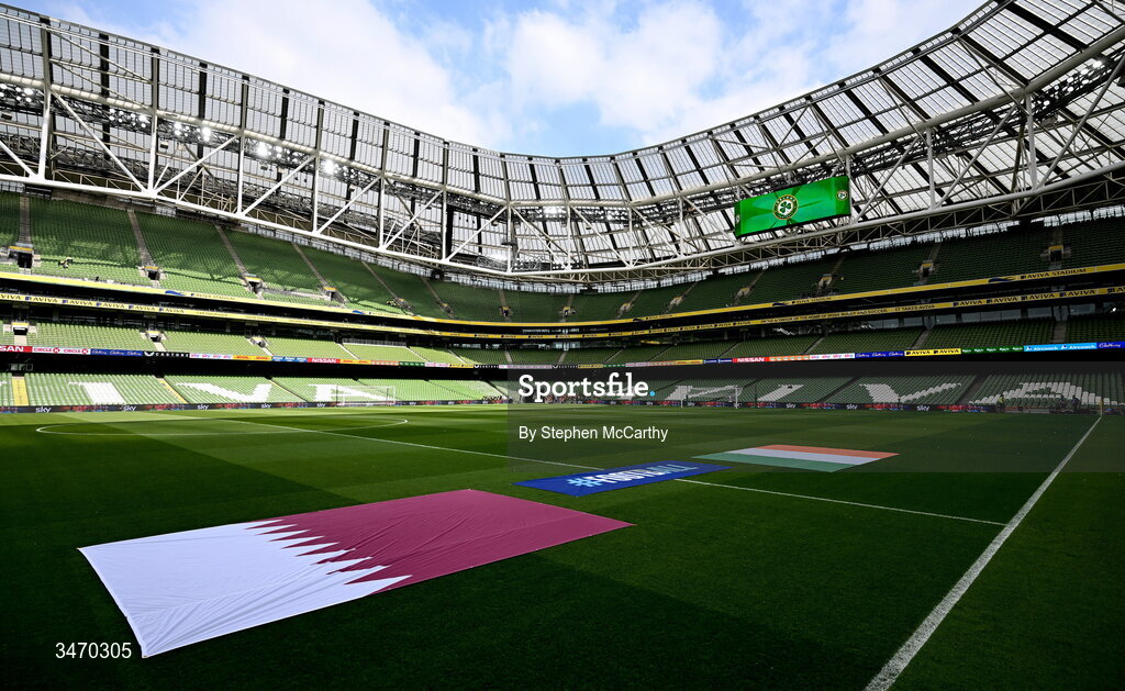 28 May 2026; A general view inside the stadium before the international friendly match between Republic of Ireland and Qatar at the Aviva Stadium in Dublin. Photo by Stephen McCarthy/Sportsfile