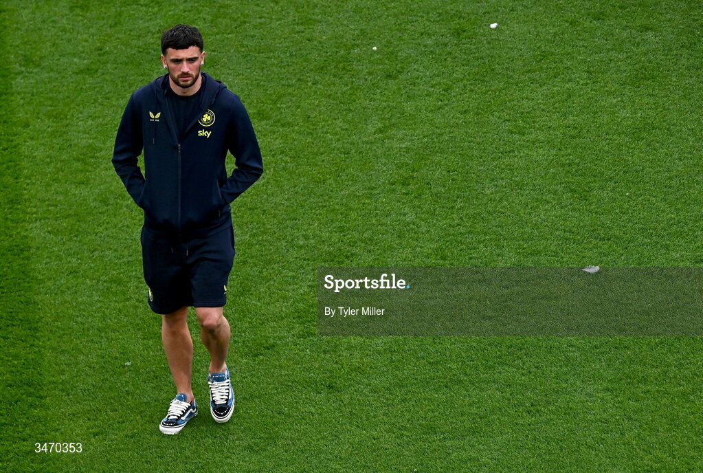 28 May 2026; Troy Parrott of Republic of Ireland before the international friendly match between Republic of Ireland and Qatar at the Aviva Stadium in Dublin. Photo by Tyler Miller/Sportsfile