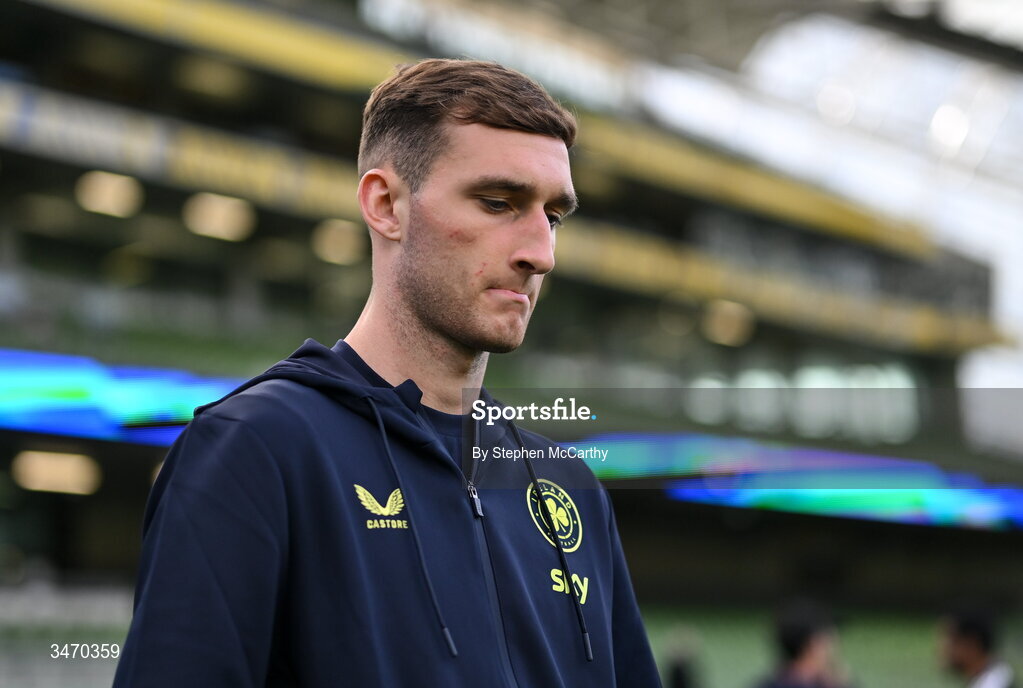 28 May 2026; Mason Melia of Republic of Ireland before the international friendly match between Republic of Ireland and Qatar at the Aviva Stadium in Dublin. Photo by Stephen McCarthy/Sportsfile