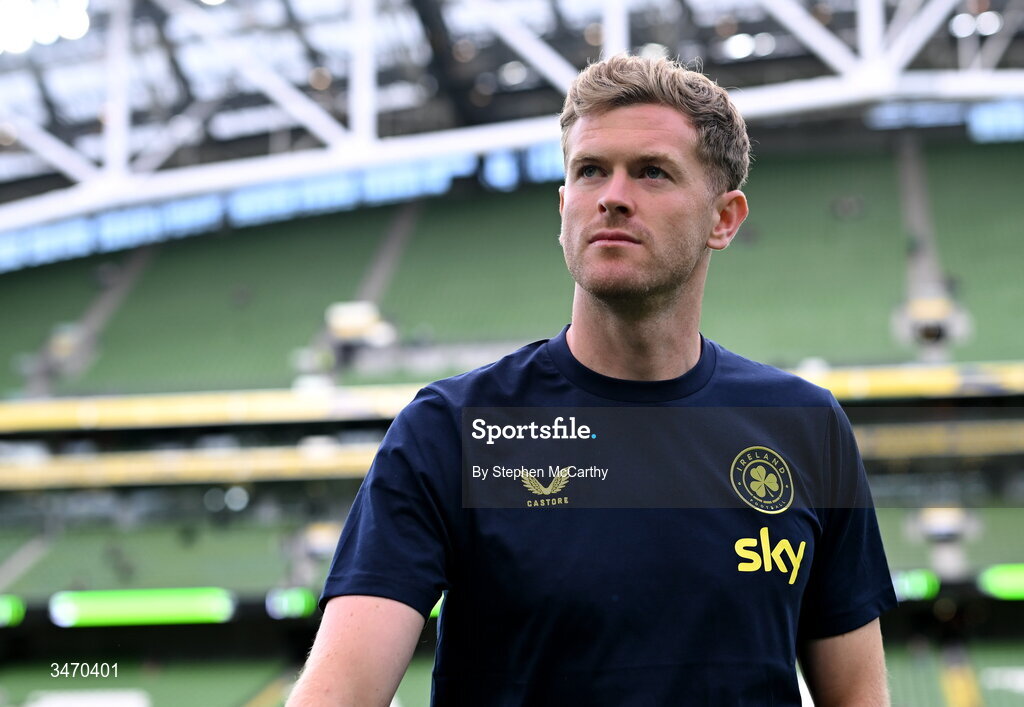 28 May 2026; Nathan Collins of Republic of Ireland before the international friendly match between Republic of Ireland and Qatar at the Aviva Stadium in Dublin. Photo by Stephen McCarthy/Sportsfile