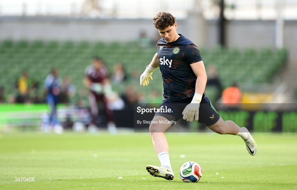 28 May 2026; Republic of Ireland goalkeeper Ed McGinty before the international friendly match between Republic of Ireland and Qatar at the Aviva Stadium in Dublin. Photo by Stephen McCarthy/Sportsfile
