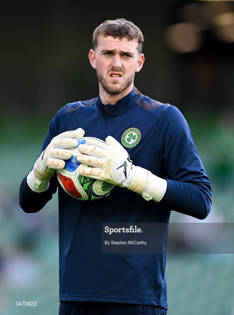 28 May 2026; Republic of Ireland goalkeeper Conor Brann before the international friendly match between Republic of Ireland and Qatar at the Aviva Stadium in Dublin. Photo by Stephen McCarthy/Sportsfile
