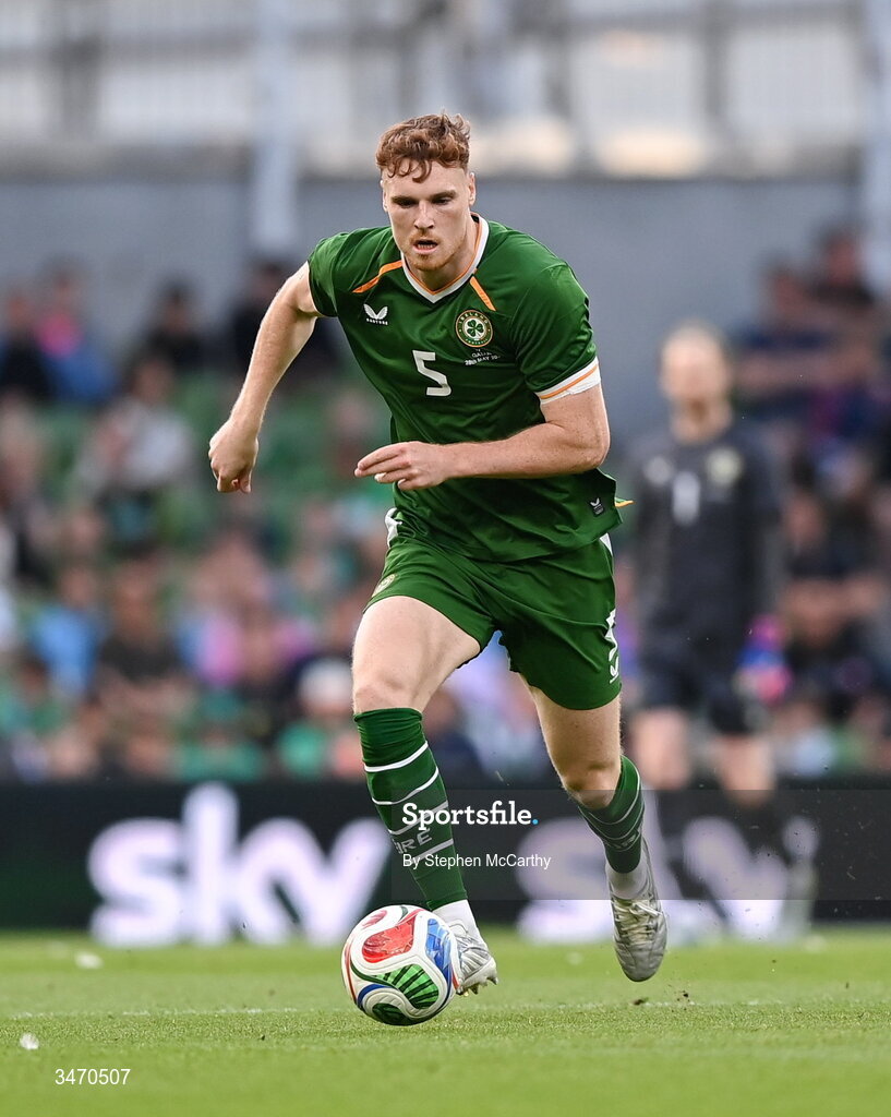 28 May 2026; Jake O'Brien of Republic of Ireland during the international friendly match between Republic of Ireland and Qatar at the Aviva Stadium in Dublin. Photo by Stephen McCarthy/Sportsfile