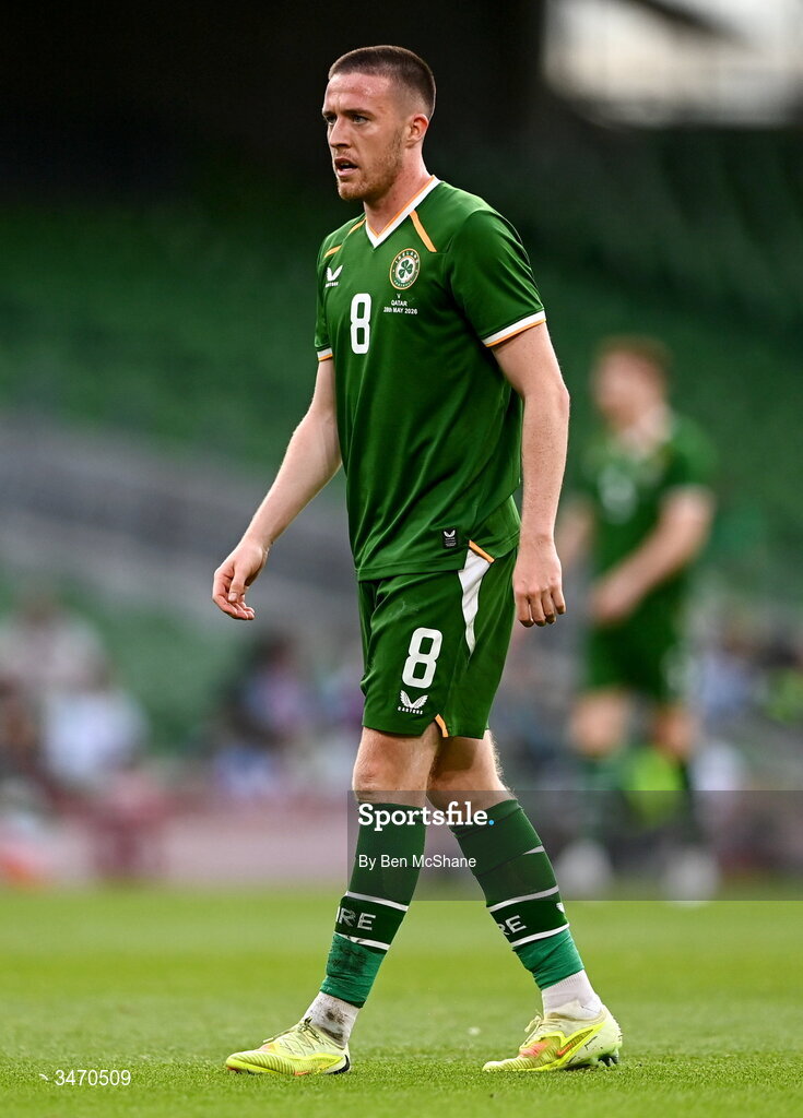 28 May 2026; Jack Moylan of Republic of Ireland during the international friendly match between Republic of Ireland and Qatar at the Aviva Stadium in Dublin. Photo by Ben McShane/Sportsfile
