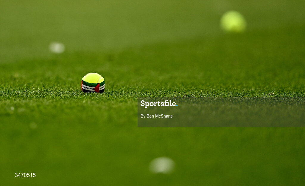 28 May 2026; A tennis ball on the pitch during the international friendly match between Republic of Ireland and Qatar at the Aviva Stadium in Dublin. Photo by Ben McShane/Sportsfile