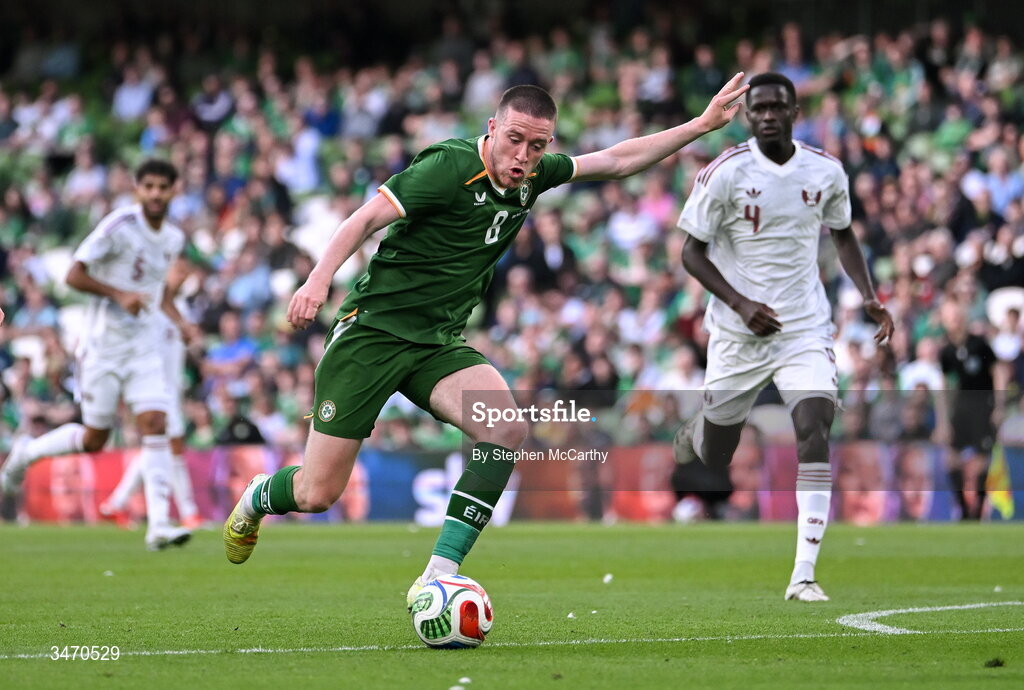 28 May 2026; Jack Moylan of Republic of Ireland during the international friendly match between Republic of Ireland and Qatar at the Aviva Stadium in Dublin. Photo by Stephen McCarthy/Sportsfile