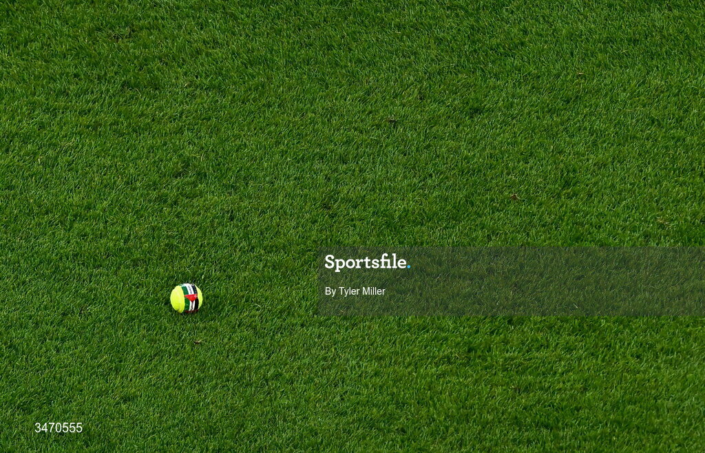 28 May 2026; A tennis ball on the pitch during the international friendly match between Republic of Ireland and Qatar at the Aviva Stadium in Dublin. Photo by Tyler Miller/Sportsfile