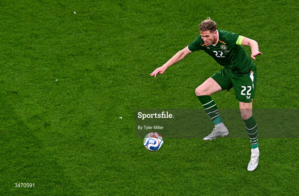 28 May 2026; Nathan Collins of Republic of Ireland during the international friendly match between Republic of Ireland and Qatar at the Aviva Stadium in Dublin. Photo by Tyler Miller/Sportsfile