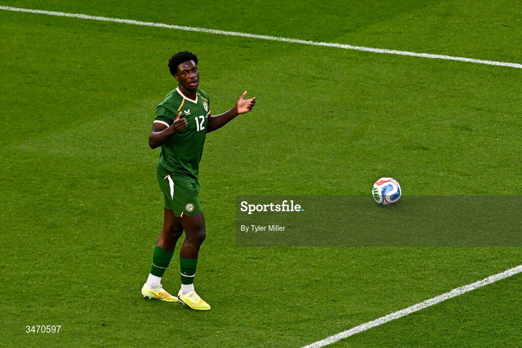 28 May 2026; James Abankwah of Republic of Ireland during the international friendly match between Republic of Ireland and Qatar at the Aviva Stadium in Dublin. Photo by Tyler Miller/Sportsfile