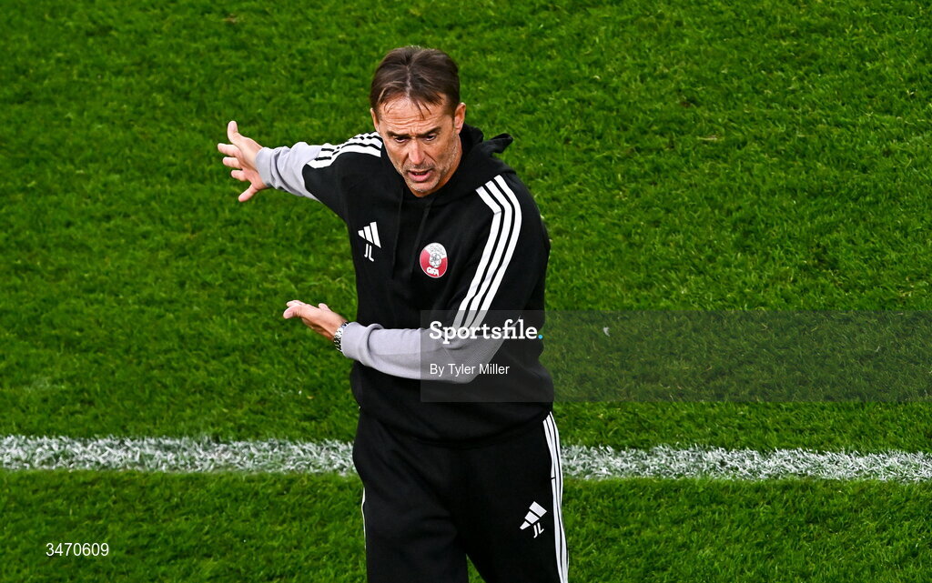 28 May 2026; Qatar head coach Julen Lopetegui during the international friendly match between Republic of Ireland and Qatar at the Aviva Stadium in Dublin. Photo by Tyler Miller/Sportsfile