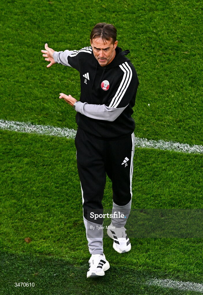 28 May 2026; Qatar head coach Julen Lopetegui during the international friendly match between Republic of Ireland and Qatar at the Aviva Stadium in Dublin. Photo by Tyler Miller/Sportsfile