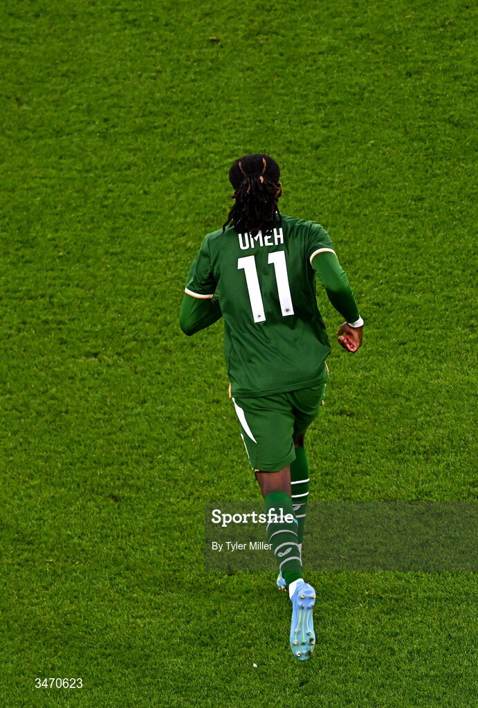 28 May 2026; Jaden Umeh of Republic of Ireland during the international friendly match between Republic of Ireland and Qatar at the Aviva Stadium in Dublin. Photo by Tyler Miller/Sportsfile