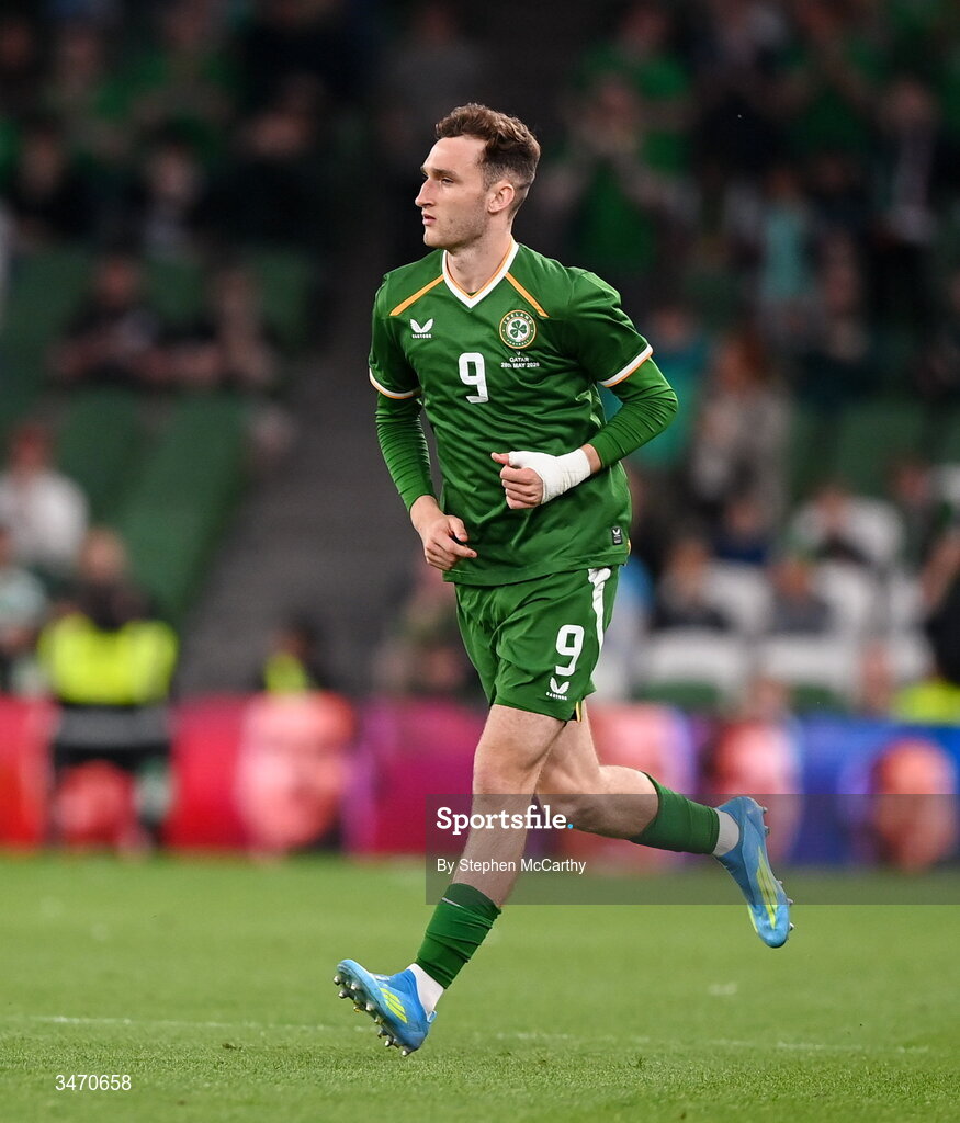 28 May 2026; Mason Melia of Republic of Ireland during the international friendly match between Republic of Ireland and Qatar at the Aviva Stadium in Dublin. Photo by Stephen McCarthy/Sportsfile