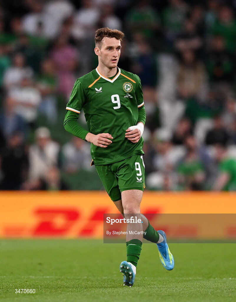 28 May 2026; Mason Melia of Republic of Ireland during the international friendly match between Republic of Ireland and Qatar at the Aviva Stadium in Dublin. Photo by Stephen McCarthy/Sportsfile