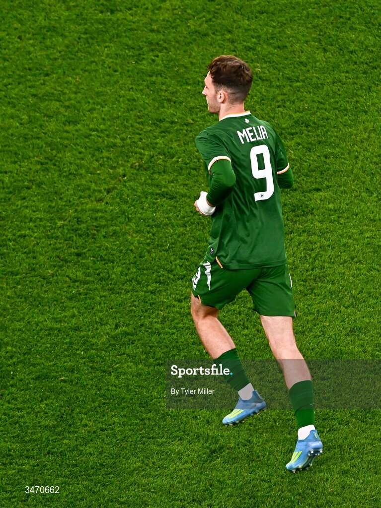 28 May 2026; Mason Melia of Republic of Ireland during the international friendly match between Republic of Ireland and Qatar at the Aviva Stadium in Dublin. Photo by Tyler Miller/Sportsfile
