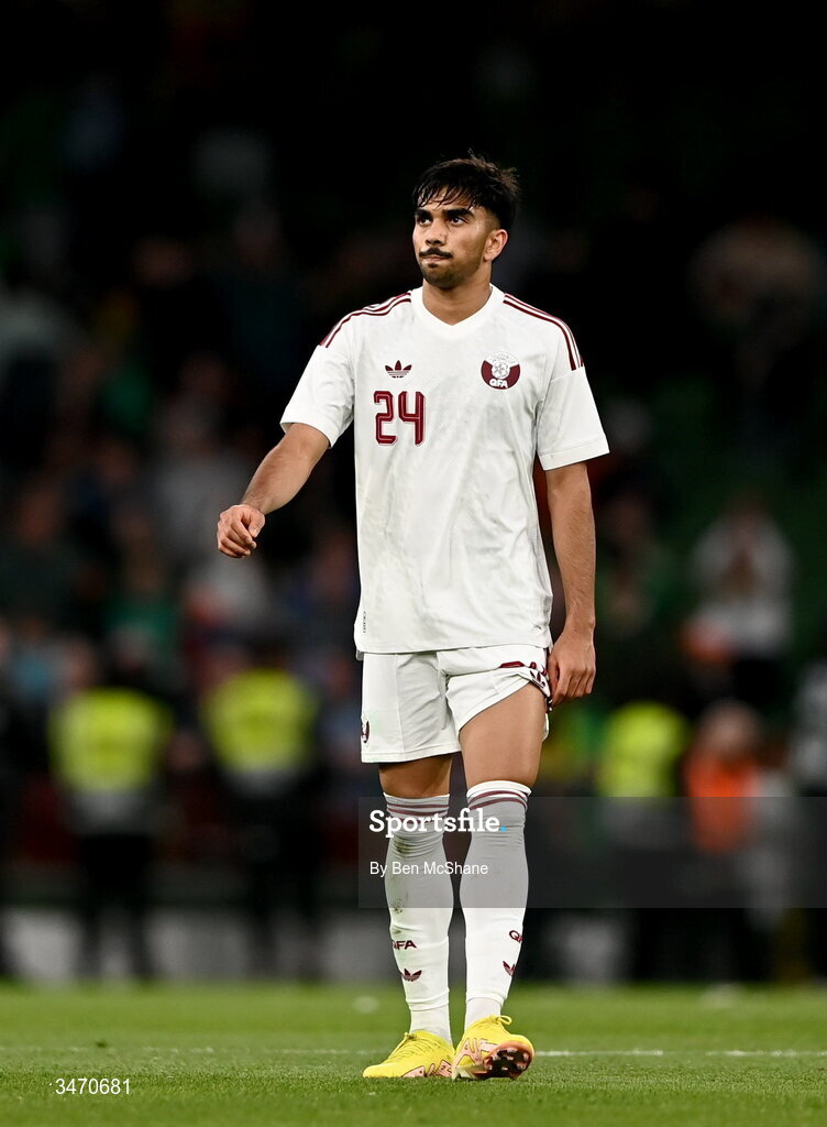 28 May 2026; Tahsin Jamshid of Qatar after the international friendly match between Republic of Ireland and Qatar at the Aviva Stadium in Dublin. Photo by Ben McShane/Sportsfile