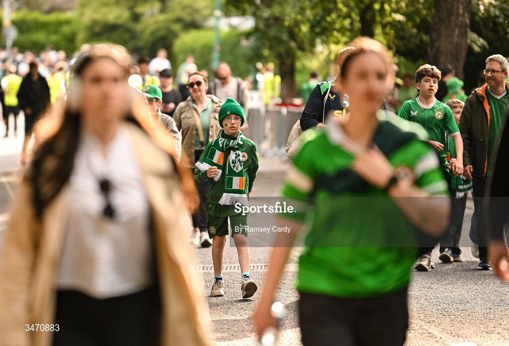 28 May 2026; Republic of Ireland supporters before the international friendly match between Republic of Ireland and Qatar at the Aviva Stadium in Dublin. Photo by Ramsey Cardy/Sportsfile