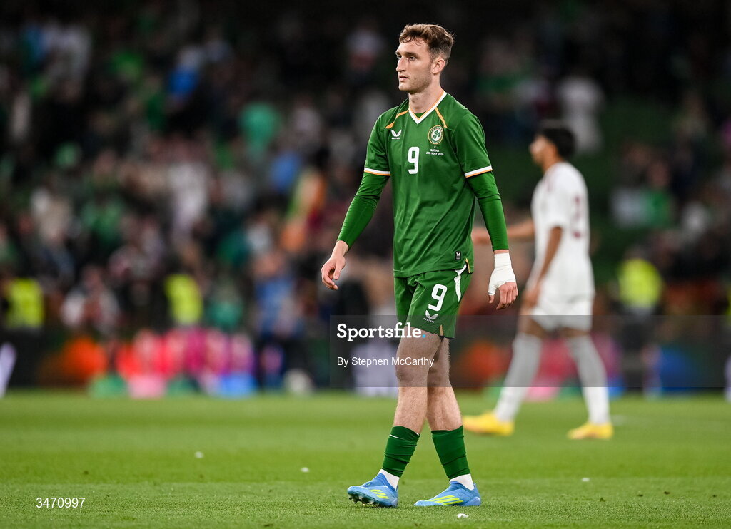 28 May 2026; Mason Melia of Republic of Ireland during the international friendly match between Republic of Ireland and Qatar at the Aviva Stadium in Dublin. Photo by Stephen McCarthy/Sportsfile