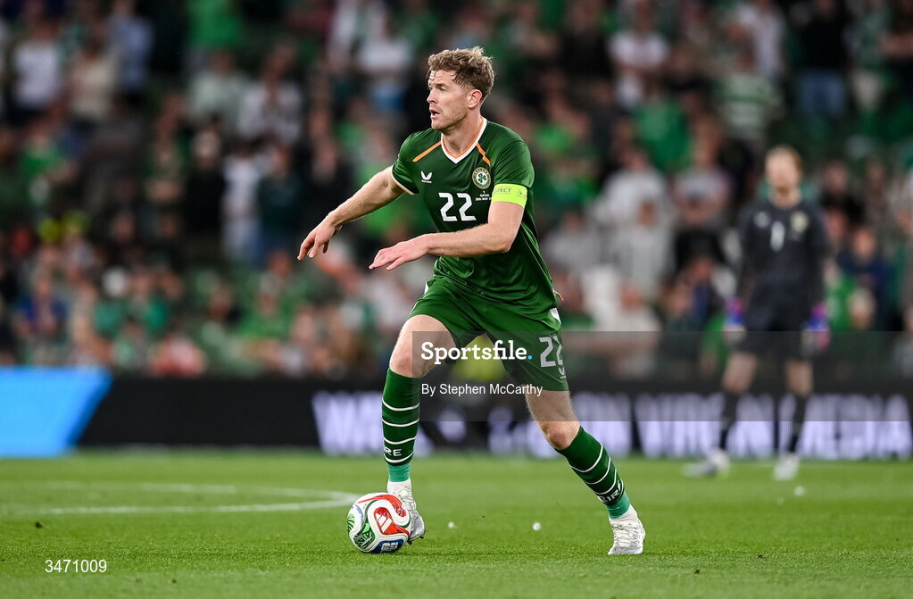 28 May 2026; Nathan Collins of Republic of Ireland during the international friendly match between Republic of Ireland and Qatar at the Aviva Stadium in Dublin. Photo by Stephen McCarthy/Sportsfile