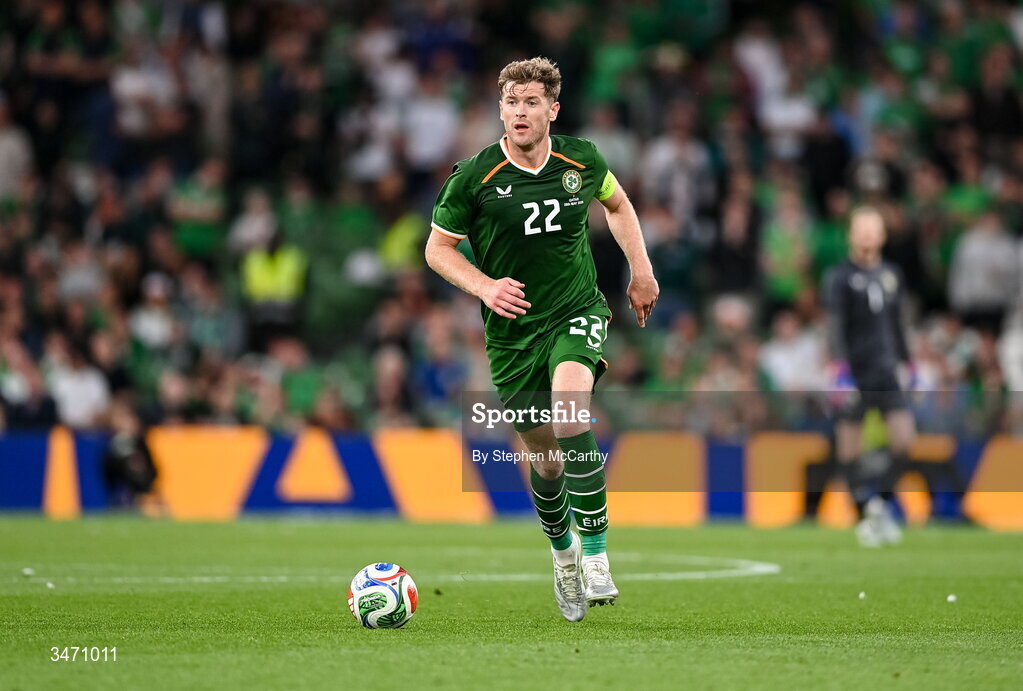 28 May 2026; Nathan Collins of Republic of Ireland during the international friendly match between Republic of Ireland and Qatar at the Aviva Stadium in Dublin. Photo by Stephen McCarthy/Sportsfile