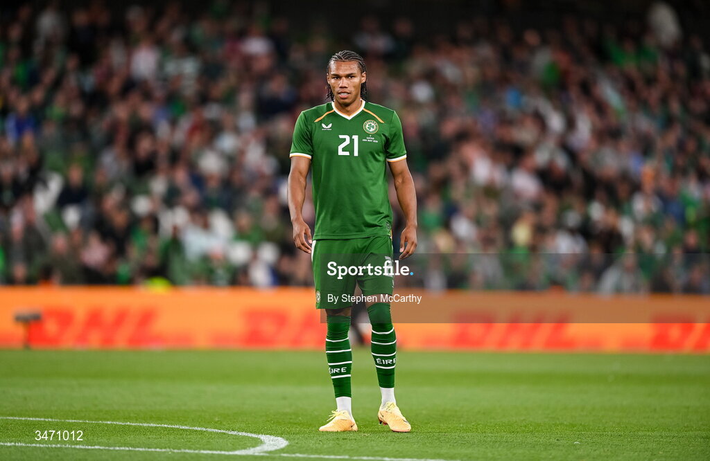 28 May 2026; Corrie Ndaba of Republic of Ireland during the international friendly match between Republic of Ireland and Qatar at the Aviva Stadium in Dublin. Photo by Stephen McCarthy/Sportsfile