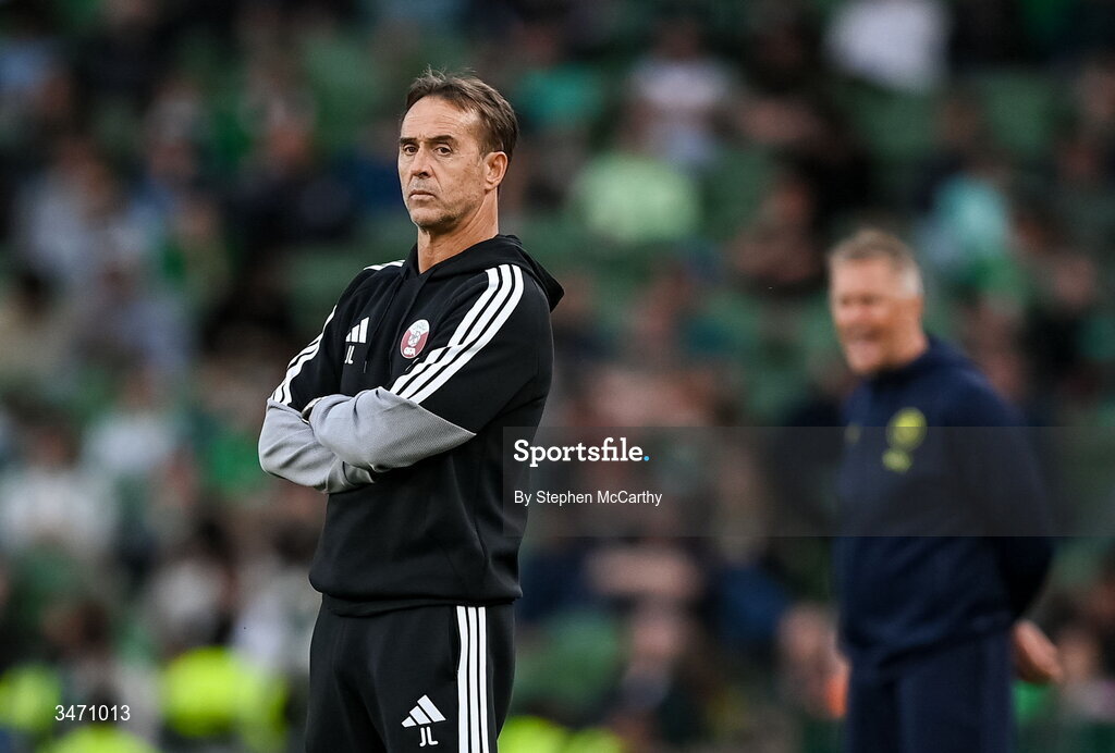 28 May 2026; Qatar head coach Julen Lopetegui during the international friendly match between Republic of Ireland and Qatar at the Aviva Stadium in Dublin. Photo by Stephen McCarthy/Sportsfile