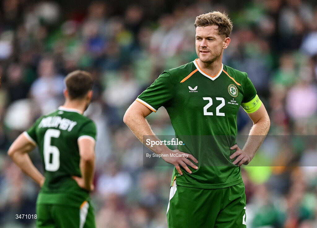 28 May 2026; Nathan Collins of Republic of Ireland during the international friendly match between Republic of Ireland and Qatar at the Aviva Stadium in Dublin. Photo by Stephen McCarthy/Sportsfile