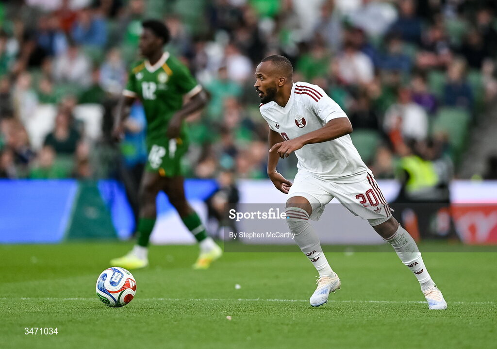 28 May 2026; Ahmed Fathi of Qatar during the international friendly match between Republic of Ireland and Qatar at the Aviva Stadium in Dublin. Photo by Stephen McCarthy/Sportsfile