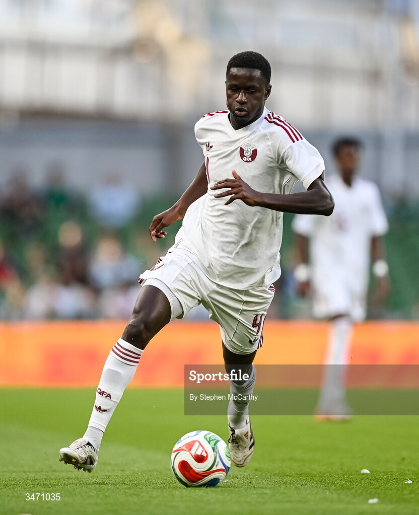 28 May 2026; Issa Laye of Qatar during the international friendly match between Republic of Ireland and Qatar at the Aviva Stadium in Dublin. Photo by Stephen McCarthy/Sportsfile