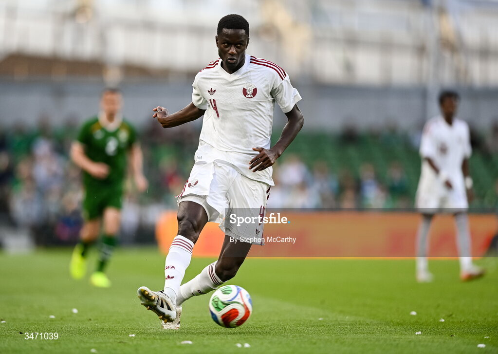 28 May 2026; Issa Laye of Qatar during the international friendly match between Republic of Ireland and Qatar at the Aviva Stadium in Dublin. Photo by Stephen McCarthy/Sportsfile