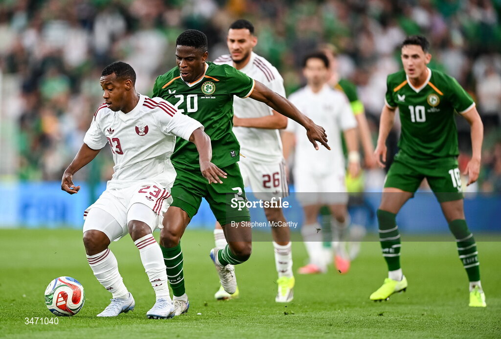 28 May 2026; Assim Madibo of Qatar during the international friendly match between Republic of Ireland and Qatar at the Aviva Stadium in Dublin. Photo by Stephen McCarthy/Sportsfile