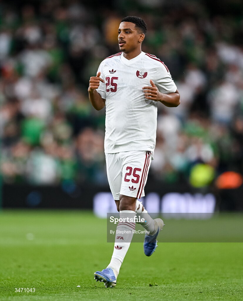 28 May 2026; Al Hashmi Al Hussain of Qatar during the international friendly match between Republic of Ireland and Qatar at the Aviva Stadium in Dublin. Photo by Stephen McCarthy/Sportsfile
