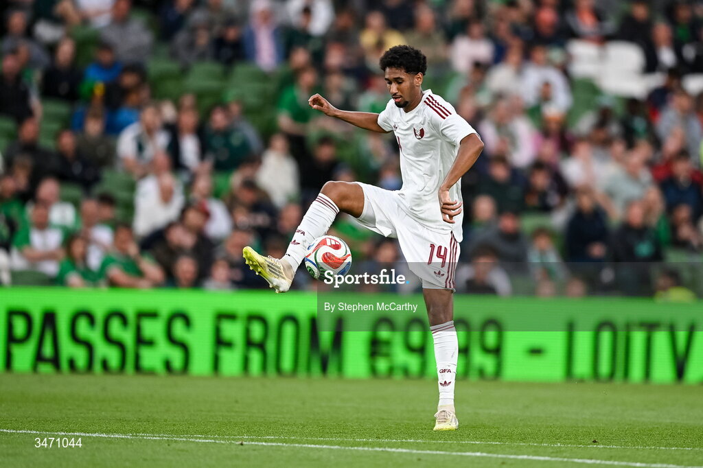 28 May 2026; Hommam Elamin of Qatar during the international friendly match between Republic of Ireland and Qatar at the Aviva Stadium in Dublin. Photo by Stephen McCarthy/Sportsfile