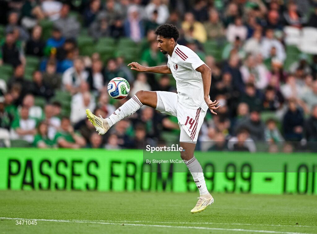 28 May 2026; Hommam Elamin of Qatar during the international friendly match between Republic of Ireland and Qatar at the Aviva Stadium in Dublin. Photo by Stephen McCarthy/Sportsfile
