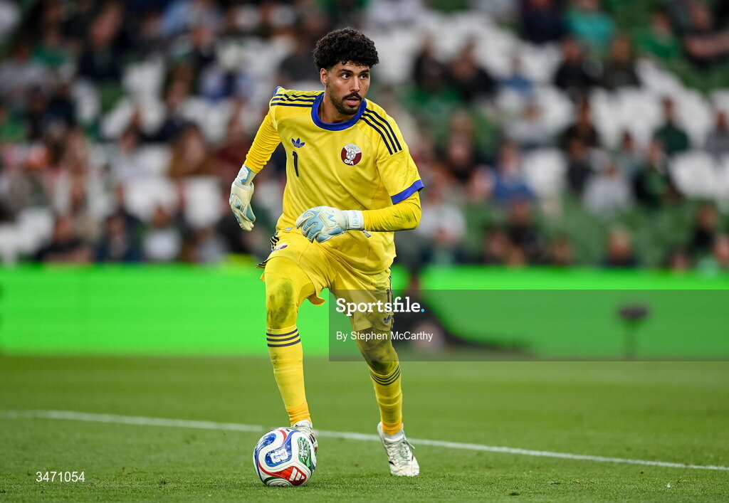 28 May 2026; Qatar goalkeeper Mahmoud Abunada during the international friendly match between Republic of Ireland and Qatar at the Aviva Stadium in Dublin. Photo by Stephen McCarthy/Sportsfile